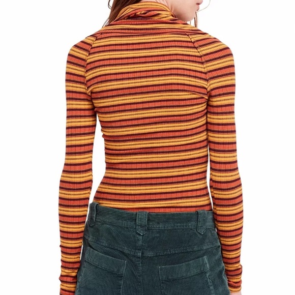 🔥FREE PEOPLE🔥CAPE COD COWL-NECK STRIPED THERMAL TOP BURNT ORANGE XS NWT - Picture 3 of 5